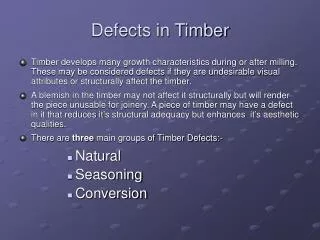 Defects in Timber