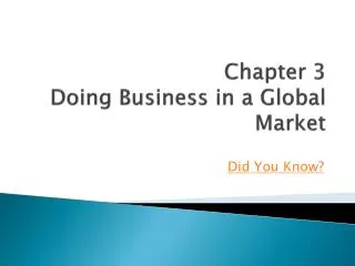 Chapter 3 Doing Business in a Global Market