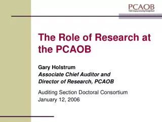 The Role of Research at the PCAOB