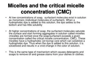Micelles and the critical micelle concentration (CMC)