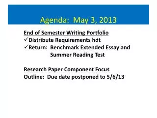 Agenda: May 3, 2013