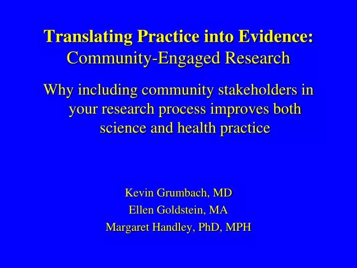 translating practice into evidence community engaged research