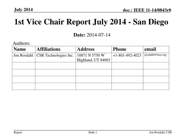1st vice chair report july 2014 san diego