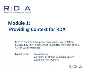 Module 1: Providing Context for RDA