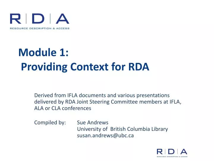 module 1 providing context for rda