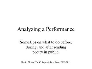 Analyzing a Performance
