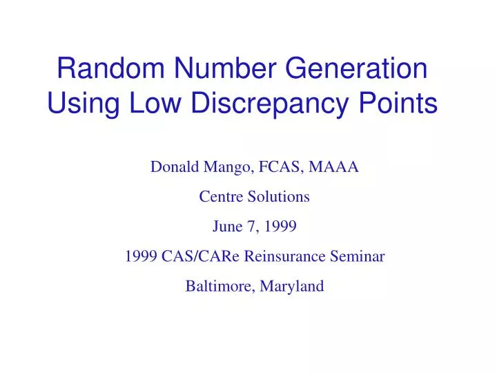 random number generation using low discrepancy points