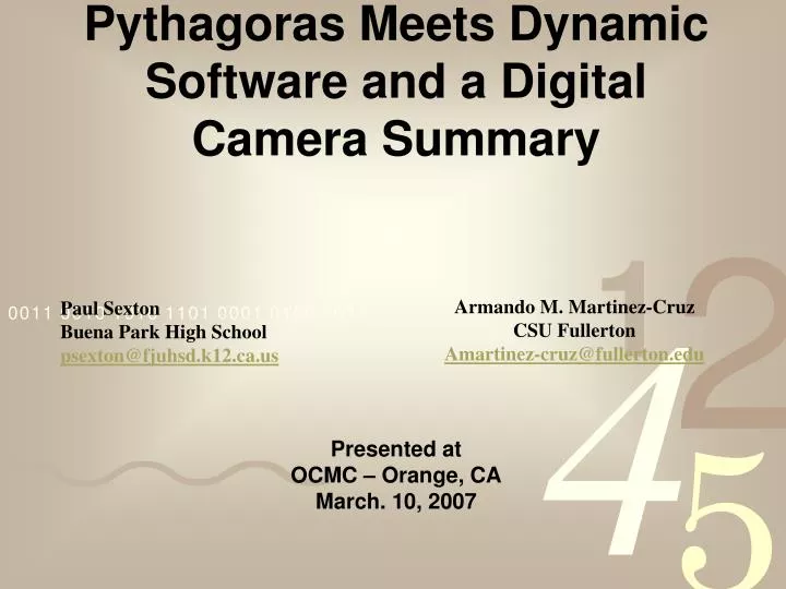 pythagoras meets dynamic software and a digital camera summary