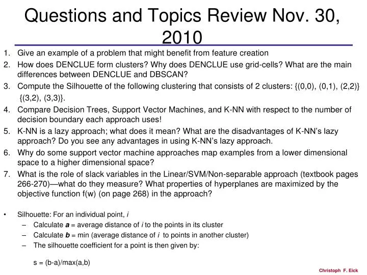 questions and topics review nov 30 2010