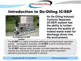 Introduction to De-Oiling IC/SEP