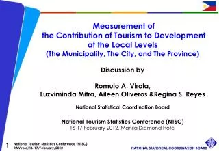 Measurement of the Contribution of Tourism to Development at the Local Levels