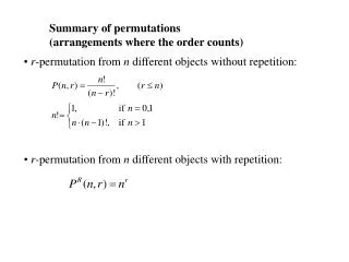 Summary of permutations (arrangements where the order counts)