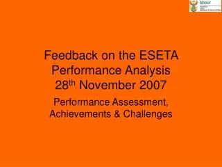 Feedback on the ESETA Performance Analysis 28 th November 2007