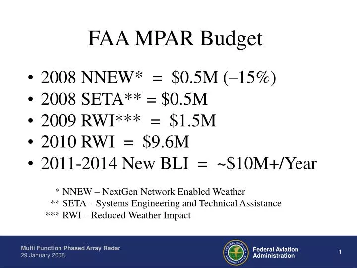 faa mpar budget