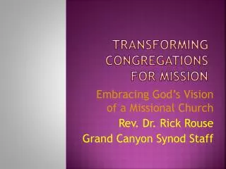 TRANSFORMING CONGREGATIONS FOR MISSION