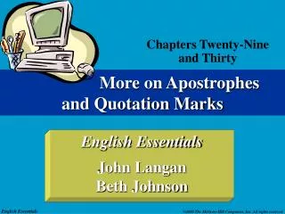 More on Apostrophes and Quotation Marks