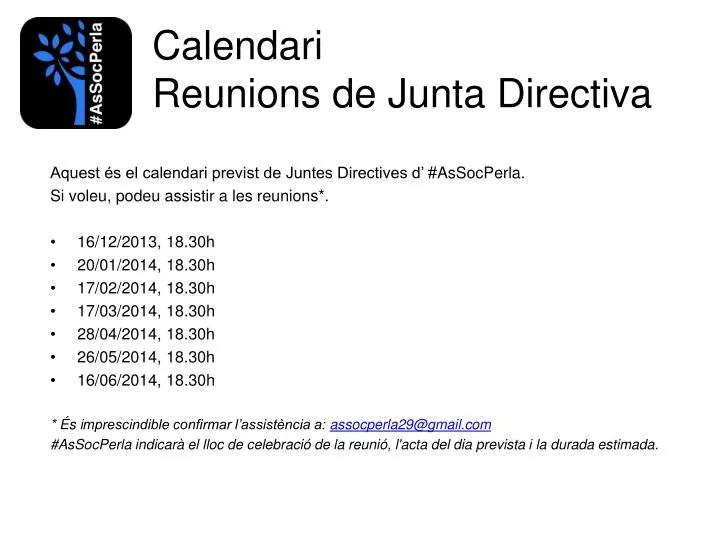 calendari reunions de junta directiva