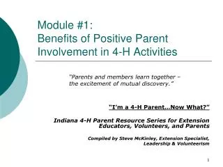 Module #1: Benefits of Positive Parent Involvement in 4-H Activities