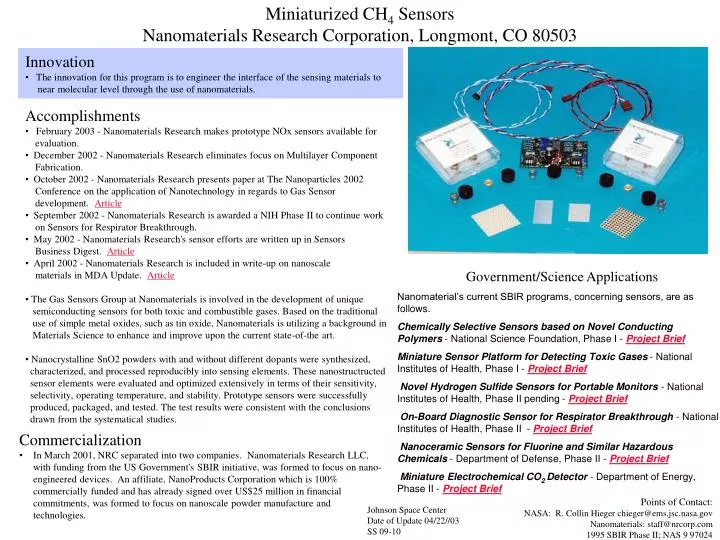 miniaturized ch 4 sensors nanomaterials research corporation longmont co 80503