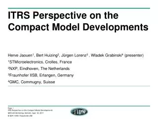 ITRS Perspective on the Compact Model Developments