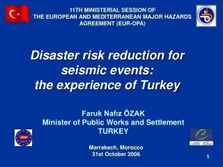 Disaster risk reduction for seismic events: the experience of Turkey