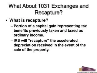 What About 1031 Exchanges and Recapture?