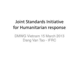 Joint Standards Initiative for Humanitarian response