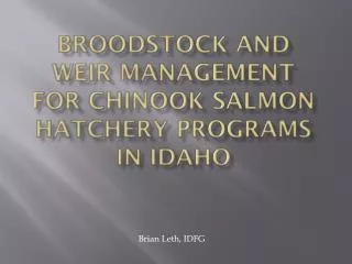 Broodstock and Weir Management for Chinook Salmon hatchery programs in Idaho