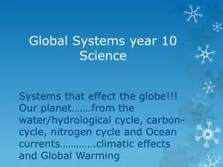 Global Systems year 10 Science