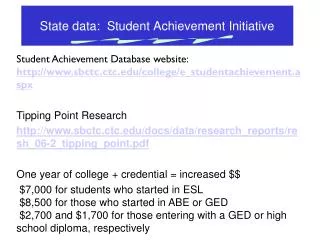 State data: Student Achievement Initiative