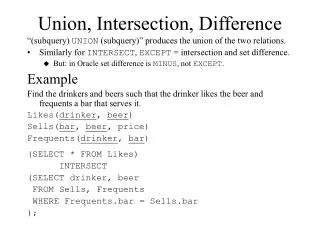 Union, Intersection, Difference
