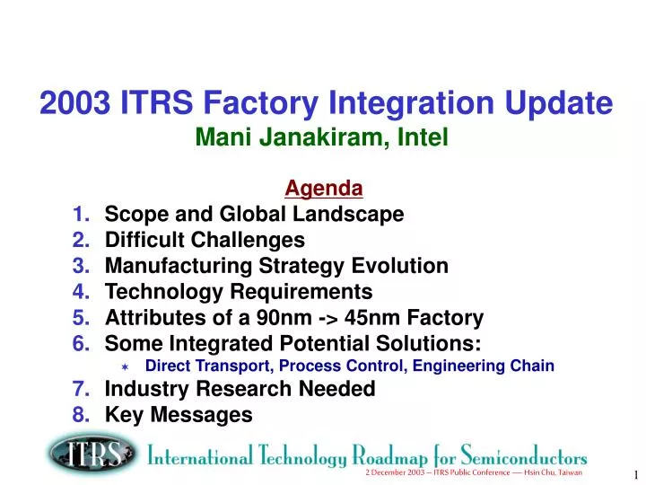 2003 itrs factory integration update mani janakiram intel