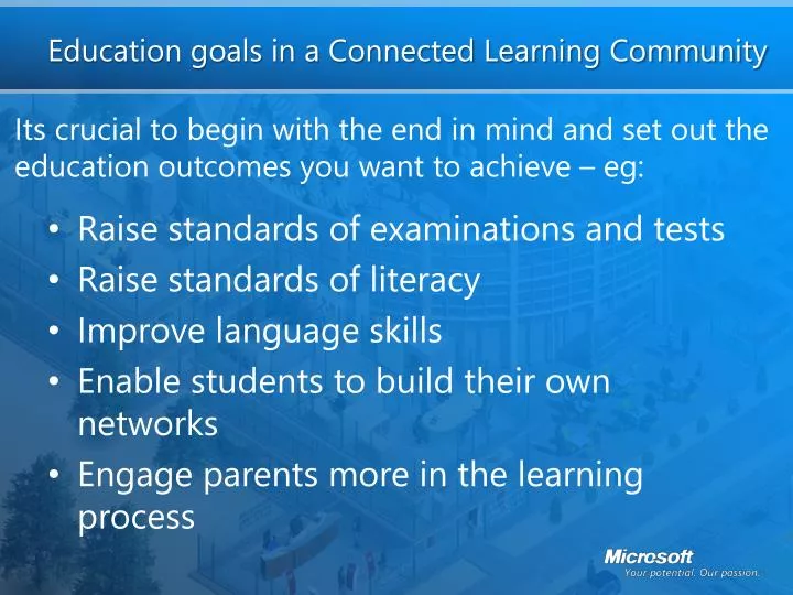 education goals in a connected learning community