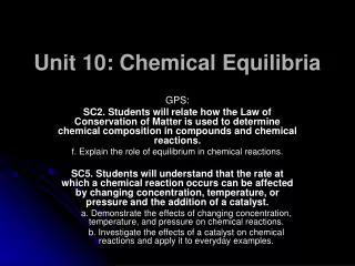 Unit 10: Chemical Equilibria