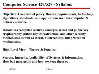 Computer Science 427/527 - Syllabus