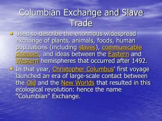 Columbian Exchange and Slave Trade