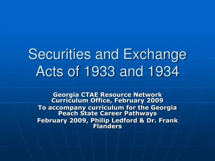 securities and exchange acts of 1933 and 1934