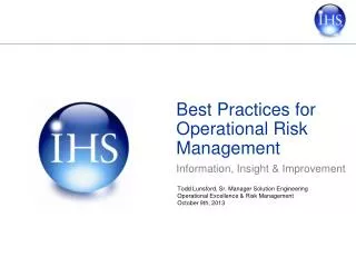 Best Practices for Operational Risk Management
