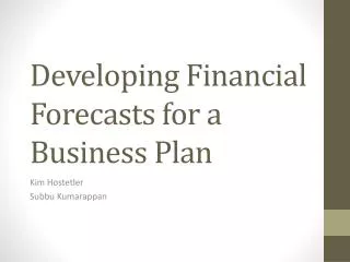 Developing Financial Forecasts for a Business Plan