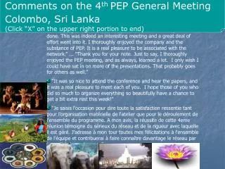 Comments on the 4 th PEP General Meeting