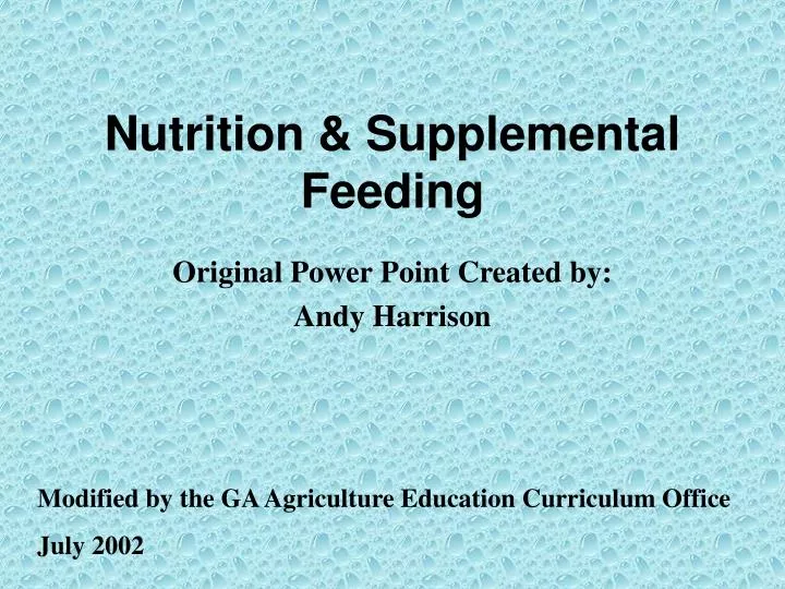 nutrition supplemental feeding