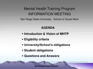 Mental Health Training Program INFORMATION MEETING