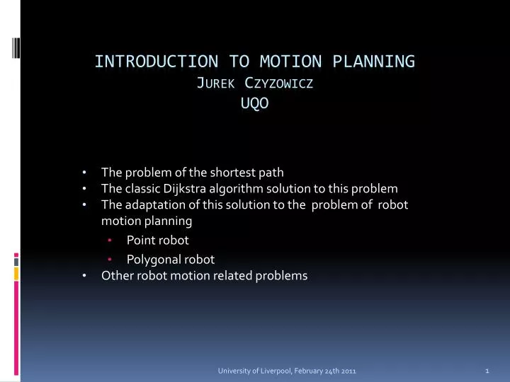 introduction to motion planning j urek czyzowicz uqo