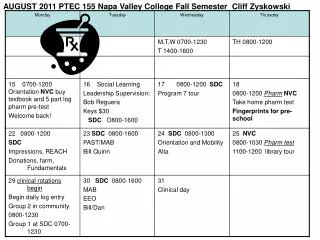 AUGUST 2011 PTEC 155 Napa Valley College Fall Semester Cliff Zyskowski