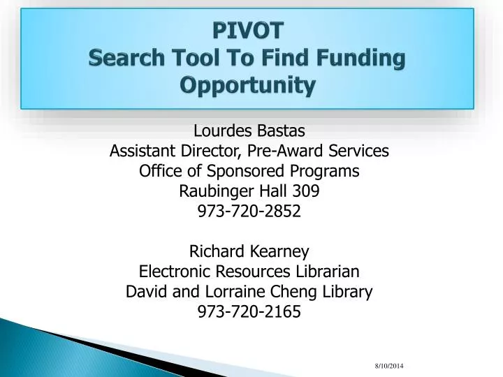 pivot search tool to find funding opportunity