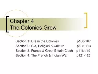 Chapter 4 The Colonies Grow