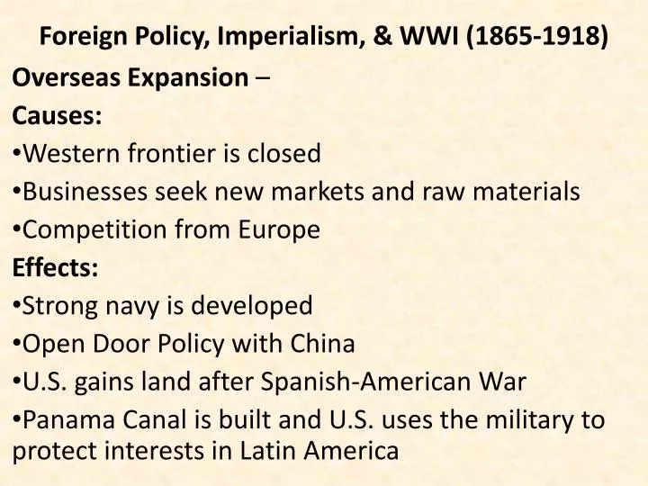 foreign policy imperialism wwi 1865 1918