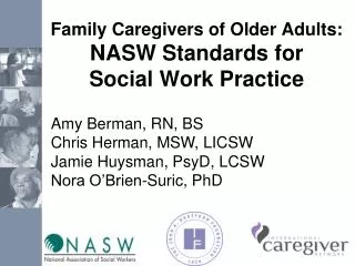 Family Caregivers of Older Adults: NASW Standards for Social Work Practice