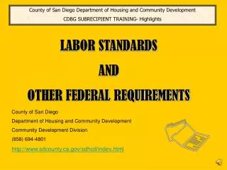 LABOR STANDARDS AND OTHER FEDERAL REQUIREMENTS