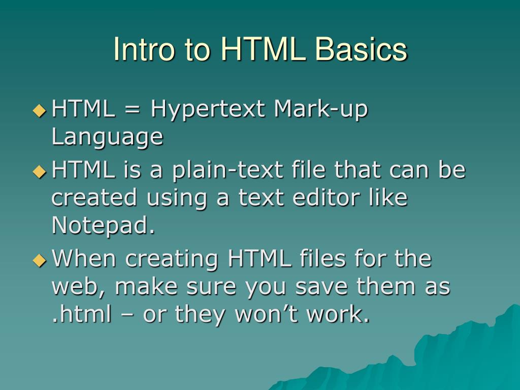 PPT - Intro to HTML Basics PowerPoint Presentation, free download - ID ...